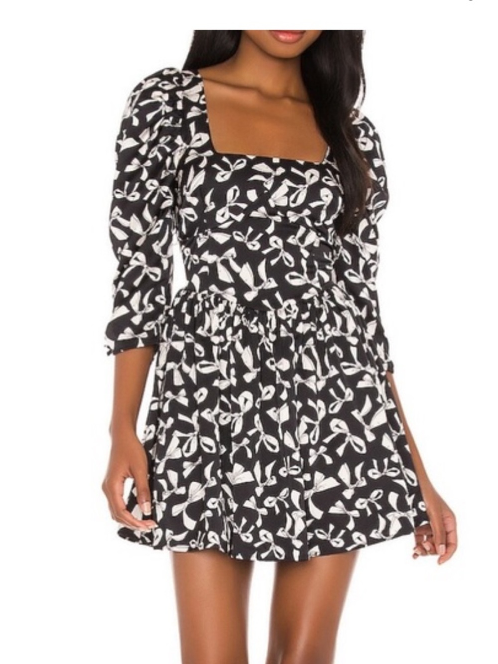 For Love And Lemons Black and White bow Print Mini Dress small